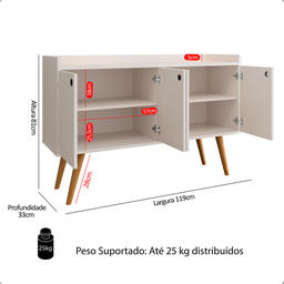 Aparador Buffet Retrô 4 Portas Dallas - Varias Cores Cor:off White - 6