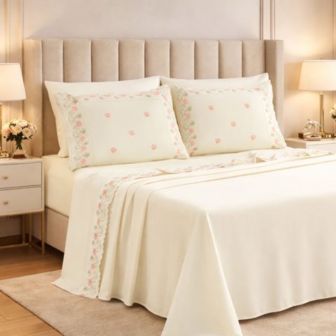Conjunto Cama Casal King Size 300 Fio Elise 4 Pç Premium:rose