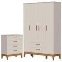 Ver imagem 1 de Guarda Roupa Infantil Flip 4 Portas com Cômoda Gaveteiro Infantil Flip Areia Acetinado - Reller