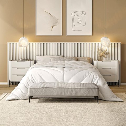 Conjunto Cabeceira Casal 280cm com 2 Mesas de Cabeceira Cor:luna com Preto