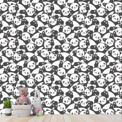 Papel de Parede Adesivo Desenho Panda com Fundo Rosa 9m