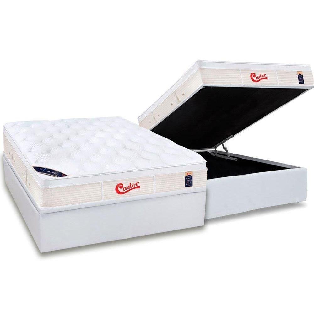 Cama Box Baú Casal: Colchão Molas Pocket Ensacadas Castor Gold Star Vitagel + Base White(138x188) - 1