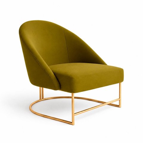 Poltrona Decorativa Estofada Veludo Base Metálica Industrial Lua Dourada – Paraná Metal:Verde Oliva