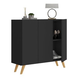 Sapateira Retrô 3 Portas Nina Multimóveis Mp6018 Preta/natural - 2