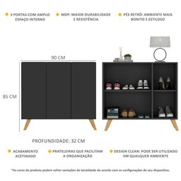 Sapateira Retrô 3 Portas Nina Multimóveis Mp6018 Preta/natural - 3