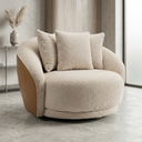 Ver imagem 2 de Poltrona Giratória Veneza 122cm Tecido Bouclé Premium e Corino Design Curvo Moderno Sala Estar Quart