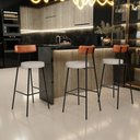 Ver imagem 2 de Kit 05 Banquetas Altas Cozinha Sala De Jantar Aço Milão L02 Couríssimo Camel Linho Bege - Lyam Decor