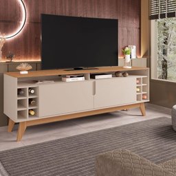 Rack Sala Estante Tv 60" Bancada Home Wine 2 Portas Nicho Adega Pés Retrô Sala Quarto Pequeno - - 2