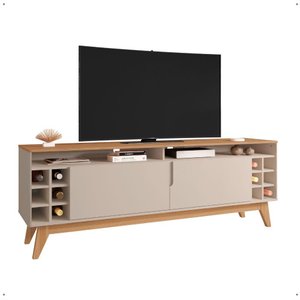 Rack Sala Estante Tv 60" Bancada Home Wine 2 Portas Nicho Adega Pés Retrô Sala Quarto Pequeno -