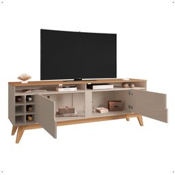 Rack Sala Estante Tv 60" Bancada Home Wine 2 Portas Nicho Adega Pés Retrô Sala Quarto Pequeno - - 3