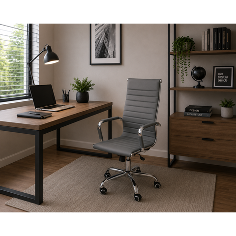 Cadeira Eames Esteirinha Presidente Escritório Boston Eames Alta - Cinza