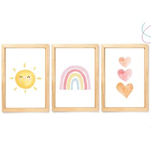 Quadros Decorativos Arco-íris Boho Sol Coração Escandinavo:Pinus