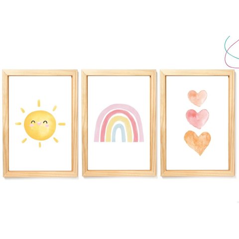 Quadros Decorativos Arco-íris Boho Sol Coração Escandinavo:pinus