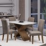 Conjunto de Mesa Sala de Jantar Tampo com Vidro Grécia 4 Cadeiras Off White / Mascavo / Cedro 1,36m - 2