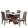 Conjunto de Mesa Sala de Jantar Tampo com Vidro Grécia 4 Cadeiras Off White / Mascavo / Cedro 1,36m - 1