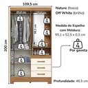 Ver imagem 3 de Guarda Roupa 2 Portas com Espelho 200x110 Cm Briz Nature Off White