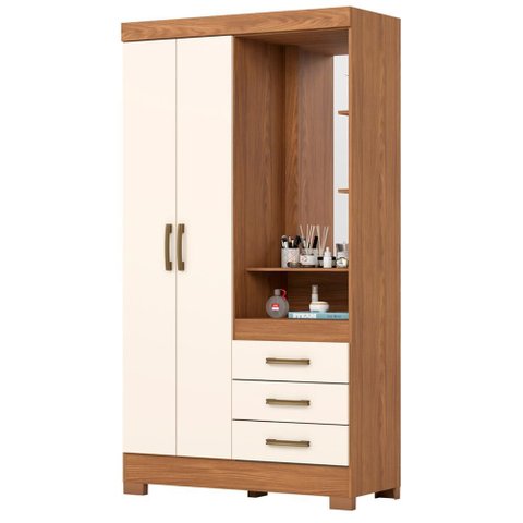 Guarda Roupa 2 Portas com Espelho 200x110 Cm Briz Nature Off White