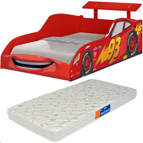 Cama Solteiro Carro Mcveloz Vermelho com Colchão