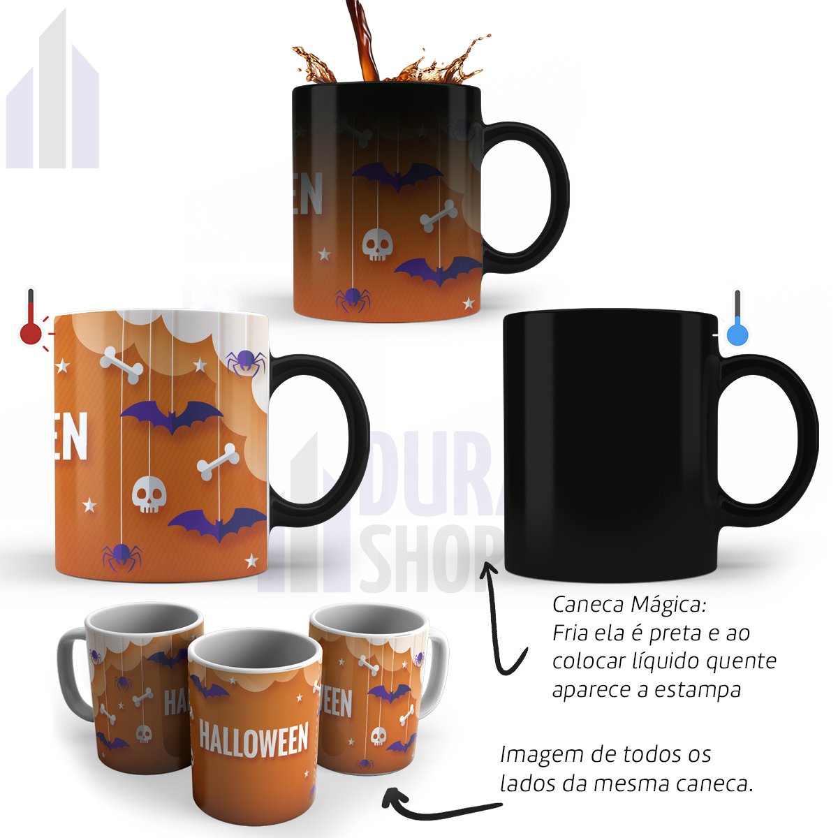 Caneca Mágica Halloween Festa Dia das Bruxas Presente 325ml Modelo:Laranja - 2