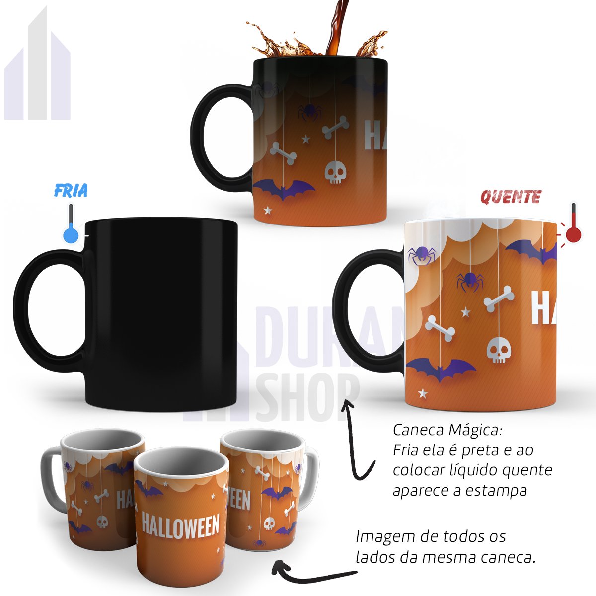 Caneca Mágica Halloween Festa Dia das Bruxas Presente 325ml Modelo:Laranja