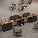 Ver imagem 1 de Conjunto de Escritório Smart 1 Livreiro 2 Buffet e 2 Mesas 90cm - Preto e Cedro