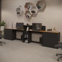 Ver imagem 6 de Conjunto de Escritório Smart 1 Livreiro 2 Buffet e 2 Mesas 90cm - Preto e Cedro