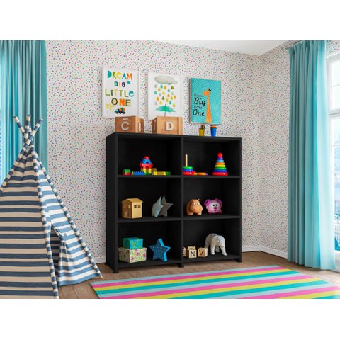 Estante livros Marrocos Preto 6 Nichos Casa Moderna