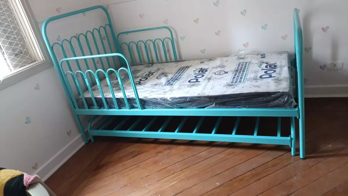 Cama Solteiro em Ferro + Cama Auxiliar, Nina:branco - 3