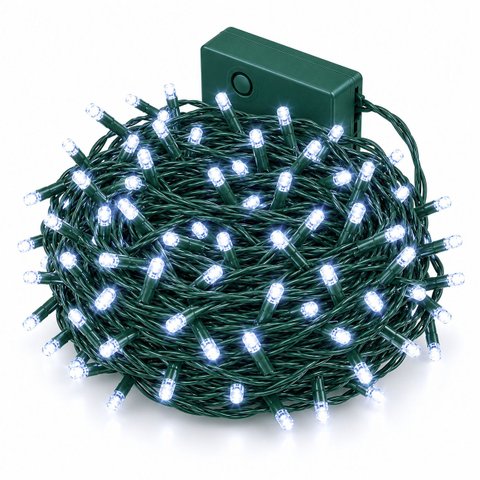 Pisca Pisca de Natal 100 Leds 8 Metros 127V 8 Funções:Branco Frio - Fio Verde