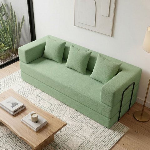 Sofá Loft na Caixa a Vácuo Moderno 2 Lugares 160cm Compacto Bouclê Verde - Vimont Moveis