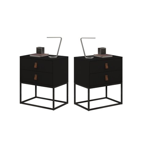 Kit 2 Criados Unic 45cm com Pés de Ferro Preto:preto