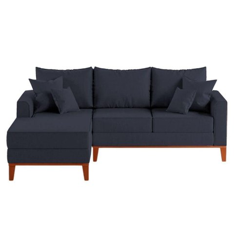 Sofá 3 Lugares Beny com Chaise Esquerdo Suede Azul