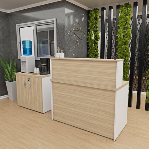 Conjunto Balcão Atendimento Armário Baixo Recepção Netmobil - Dubai/branco