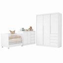 Ver imagem 2 de Quarto Infantil Completo Pérola com Guarda Roupa 3 Portas, Cômoda 2 Portas e Berço Mini Cama