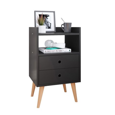 Mesa de Cabeceira Moderna Mesinha Canto Quarto Apoio Cama 2 Gavetas e Nicho Decoração Retrô Dream