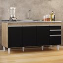 Ver imagem 2 de Balcão Gabinete com Pia Inox 160cm Arkansas Castanho/Preto - Lumil Lumil Móveis
