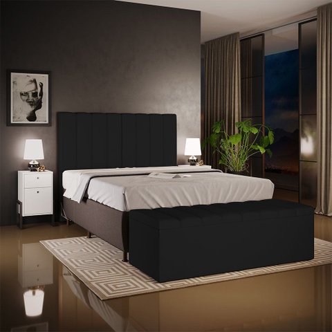 Kit Cabeceira Cama Box Queen 160cm com Calçadeira Baú Dália W01 Facto Preto - Lyam Decor