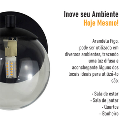 Arandela Figo Preta com Globo de Vidro Fumê - 1-2620-3-fu - 8