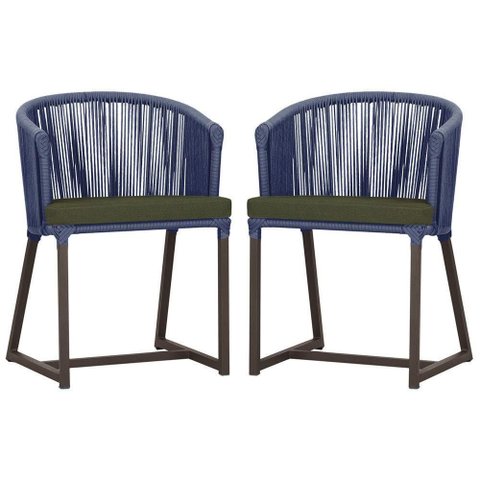 2 Cadeiras de Jantar Noronha Marrom Corda Náutica E13 Trama Azul