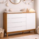 Ver imagem 2 de Comoda Sapateira Elfe Classic 1 Porta 4 Gavetas Branco Fosco com Savana - Moveisaqui