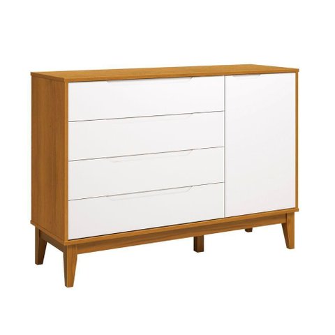 Comoda Sapateira Elfe Classic 1 Porta 4 Gavetas Branco Fosco com Savana - Moveisaqui