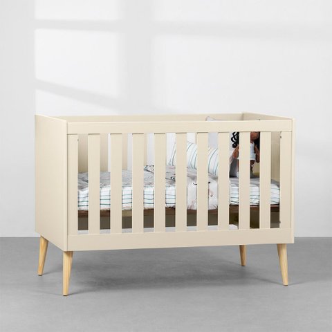 Berço Mini Cama Noah com Pés Retrô Natural - Areia Abra Casa