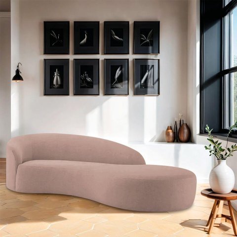 Divã Recamier Orgânico França 140cm Lado Direito Linho - Amarena Moveis Cor Rosê