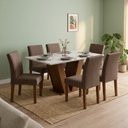 Ver imagem 1 de Conjunto Mesa de Jantar com 6 Cadeiras Estofadas e Tampo de Vidro 160x80x80cm Chocolate