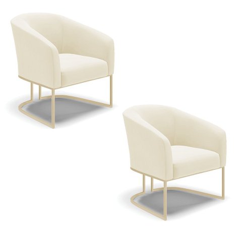 Poltrona Sala Decorativa Kit 2 Stella Base Industrial Champanhe Veludo Cotelê D03 - D’Rossi