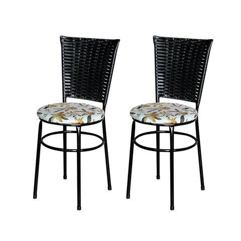 2 Cadeiras Pretas para Mesa Hawai Preta com Assento Floral:floral Orquídea