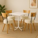 Ver imagem 1 de Mesa de Jantar Quadrada 70cm Branca com 4 Cadeiras Estofada Off-white com Encosto Madeira Urban