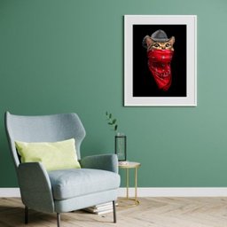 Quadro Gato Cowboy - 60x48cm:madeira Branca - 2