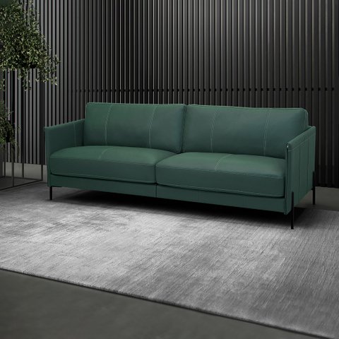 Sofá Decorativo Karine 4 Lugares Sala de Estar 270cm Pés em Aço Couro Verde Musgo G88 - Gran Belo