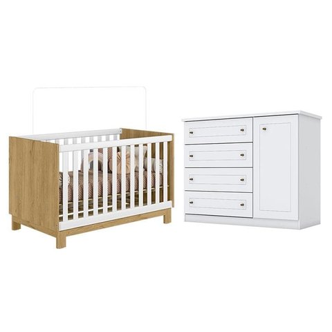 Berço Americano Mini Cama Q Encanto Slim Freijó Branco Acetinado - Qmovi e Cômoda Infantil Americano